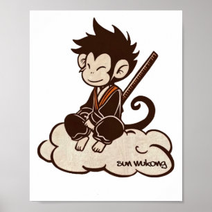 Poster Sun Wukong surfant sur un roi singe chinois nuage