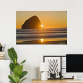 Poster Sunburst Et Haystack Rock Au Cap Kiwanda (Bureau à domicile)