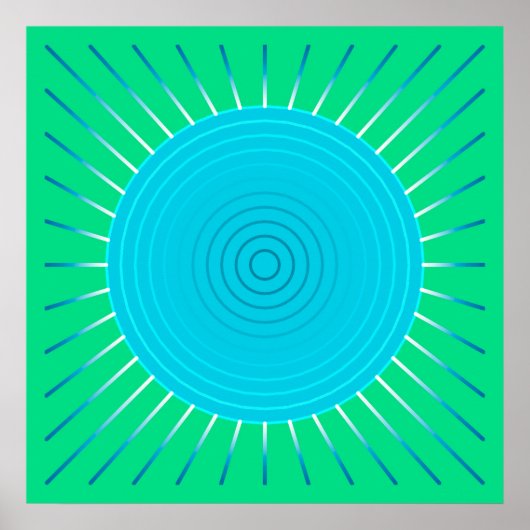 Poster Sunburst géométrique moderne - bleu et vert Jade (Devant)
