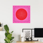Poster Sunburst géométrique moderne - Fuchsia et rouge (Bureau à domicile)