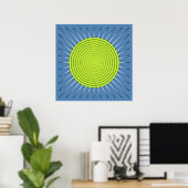 Poster Sunburst géométrique moderne - Lime et bleu Denim (Bureau à domicile)