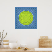 Poster Sunburst géométrique moderne - Lime et bleu Denim (Cuisine)