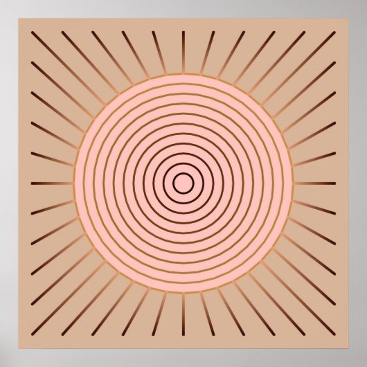 Poster Sunburst géométrique moderne - Peach et Tan (Devant)