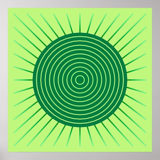 Poster Sunburst géométrique moderne - Vert émeraude et ch (Devant)