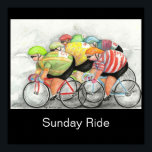 Poster Sunday Ride<br><div class="desc">d'une aquarelle originale de l'artiste NZ Lyn Hurring</div>