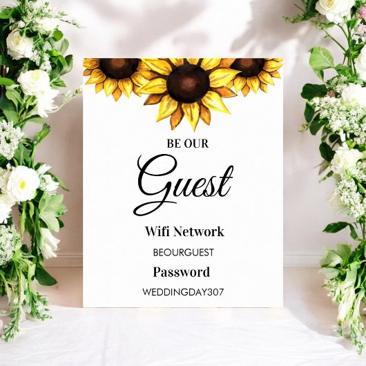 Poster Sunflower Be Our Guest WiFi Wedding Sign