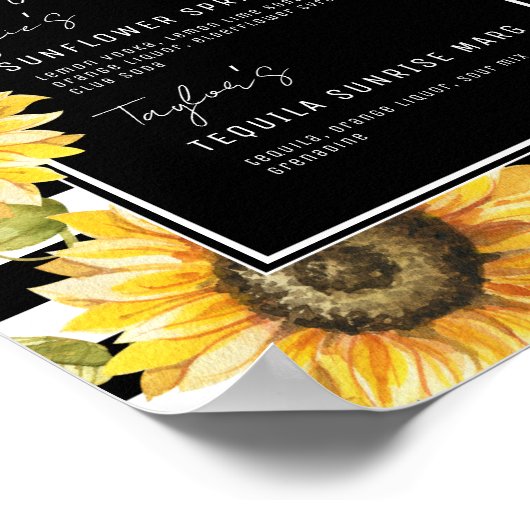 Poster Sunflower Black Stripe Signature Boissons Mariage (Coin)
