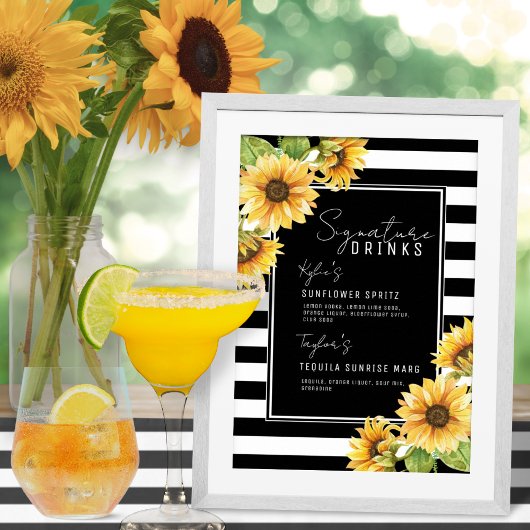 Poster Sunflower Black Stripe Signature Boissons Mariage