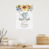 Poster Sunflower Blue Floral Elephant Baby shower Bienven (Cuisine)