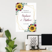 Poster Sunflower Bourgogne Rose Mariage géométrique Bienv (Bureau à domicile)