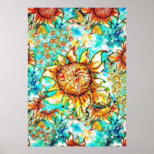 Poster Sunflower Craze coloré motif d'été (Devant)