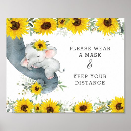 Poster Sunflower Cute Elephant Porter Un Masque Garder Di (Devant)