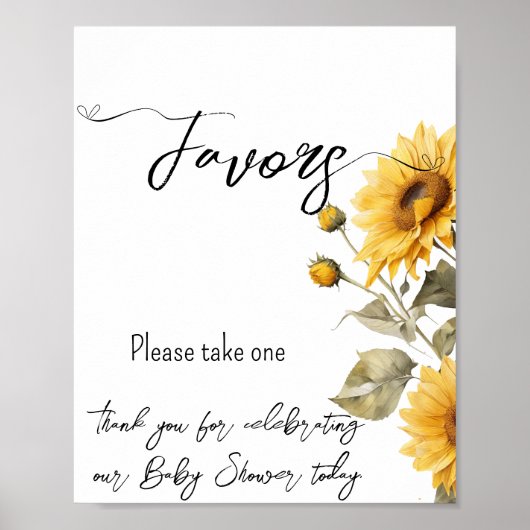 Poster Sunflower Elegant Boho Baby shower Floral Faveurs (Devant)