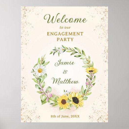 Poster Sunflower Engagement Mariage Automne Bienvenue (Devant)