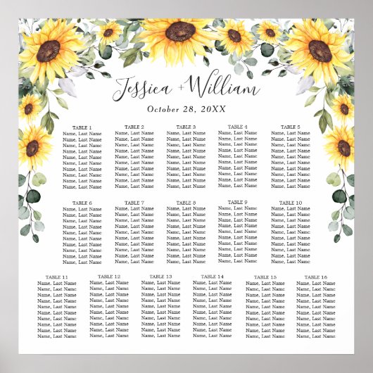 Poster Sunflower Eucalyptus 16 Tables CADRE (Devant)