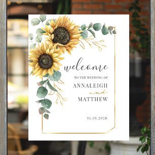 Poster Sunflower Eucalyptus Mariage géométrique Bienvenue