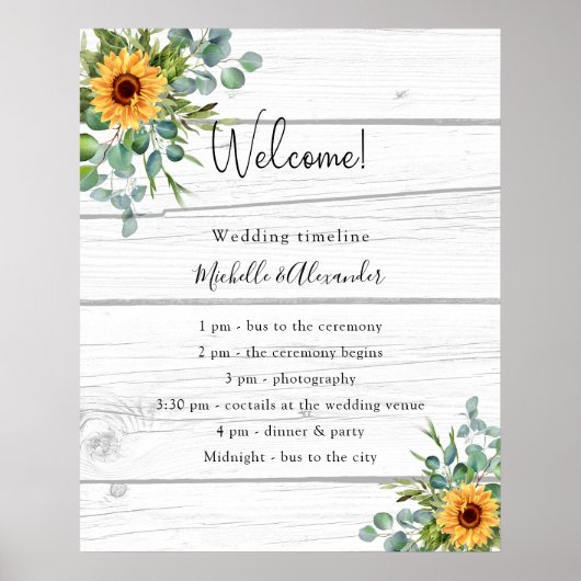 Poster Sunflower eucalyptus programme de mariage détails  (Devant)