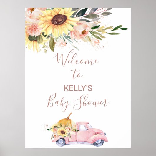 Poster Sunflower Floral Citrouille Baby shower de camion (Devant)