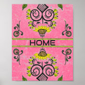 Poster Sunflower Folk Motif en rose (Devant)