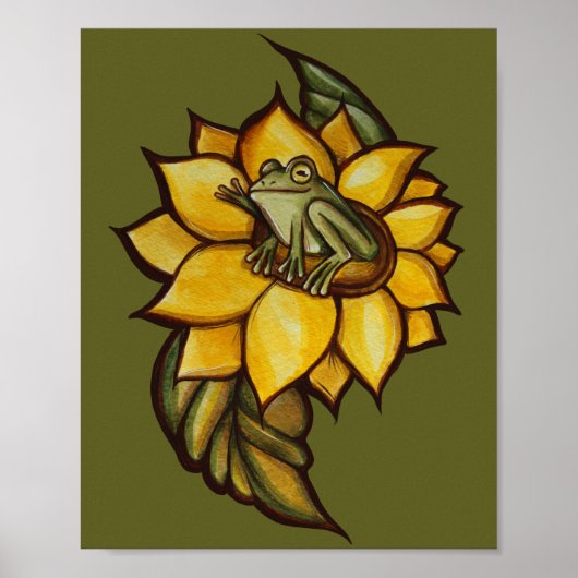 Poster Sunflower Frog Floral Froggy Flower (Devant)