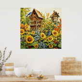 Poster Sunflower Garden Bird Maisons Oiseaux bleus (Cuisine)