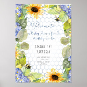 Poster Sunflower Mommy to Bee Bumblebee Blue Hydrangea