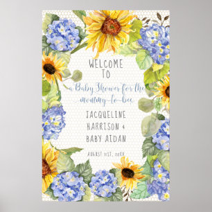 Poster Sunflower Mommy to Bee Bumblebee Blue Hydrangeas