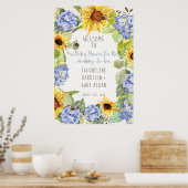 Poster Sunflower Mommy to Bee Bumblebee Blue Hydrangeas (Cuisine)