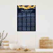 Poster Sunflower Navy Blue Wedding Seating Chart 16 (Cuisine)