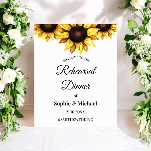 Poster Sunflower Rehearsal Dinner Wedding White Yellow