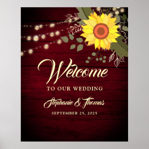 Poster Sunflower Rustic Mariage Bienvenue