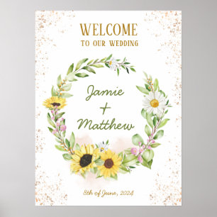 Poster Sunflower Wreath Été Automne Bon Mariage Bienvenue