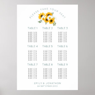 Poster Sunflowers 9 Tables 90 Guest Seating Chart