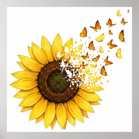 Poster Sunflowers Butterflies (Devant)