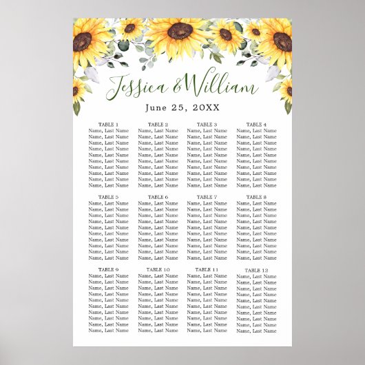 Poster Sunflowers Eucalyptus 12 Tables CADRE (Devant)