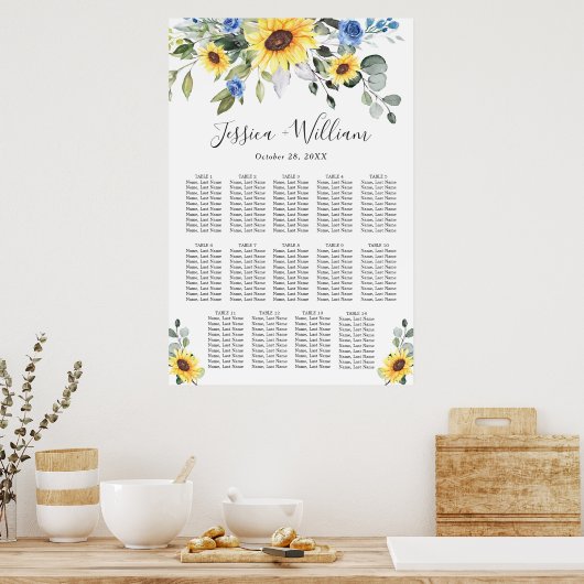 Poster Sunflowers Eucalyptus 14 Tables CADRE (Cuisine)