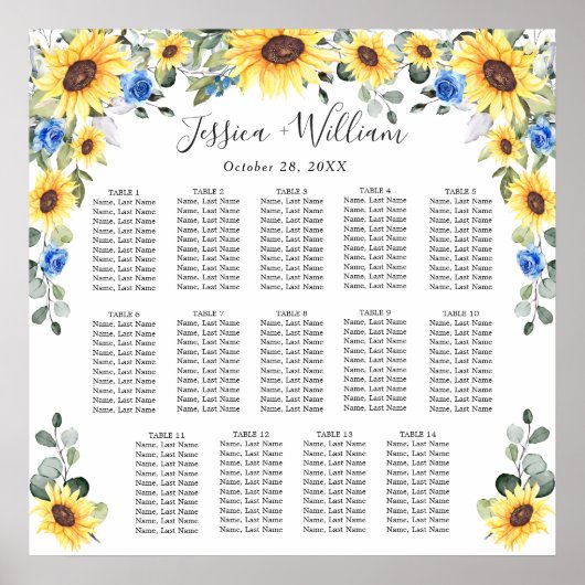 Poster Sunflowers Eucalyptus 14 Tables CADRE (Devant)