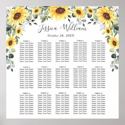 Poster Sunflowers Eucalyptus 15 Tables CADRE (Devant)