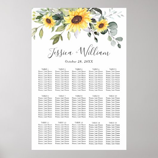 Poster Sunflowers Eucalyptus 15 Tables CADRE (Devant)