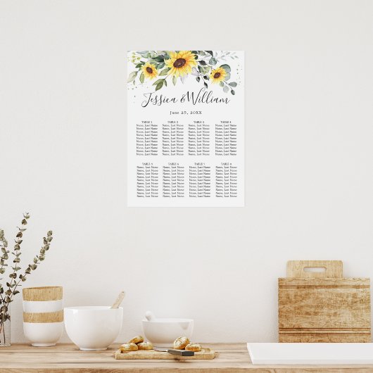 Poster Sunflowers Eucalyptus 8 Tables SEATING GRAPHIQUE (Cuisine)