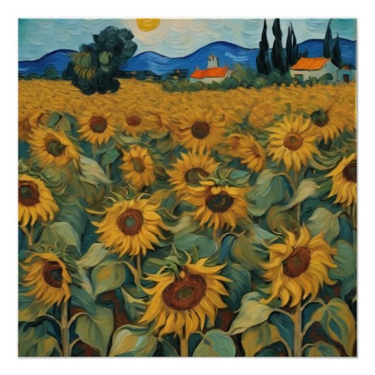 Poster sunflowers field van gogh style (Devant)