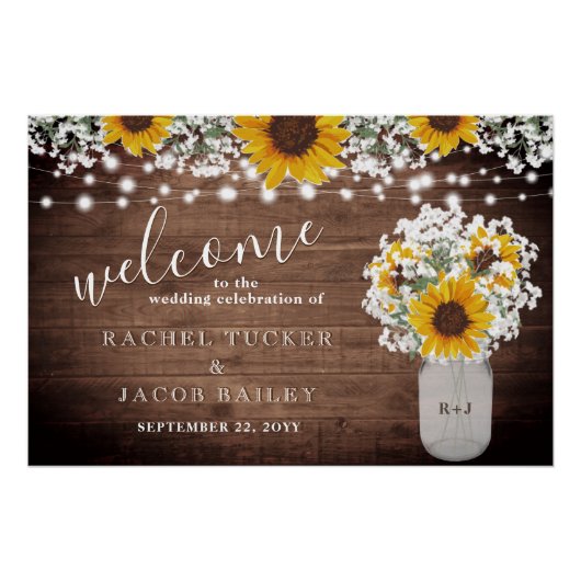 Poster Sunflowers Jar Lumières Accueil Mariage Réception (Devant)