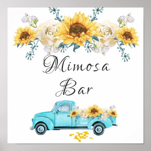 Poster Sunflowers Turquoise Vintage Camion Mimosa Bar (Devant)