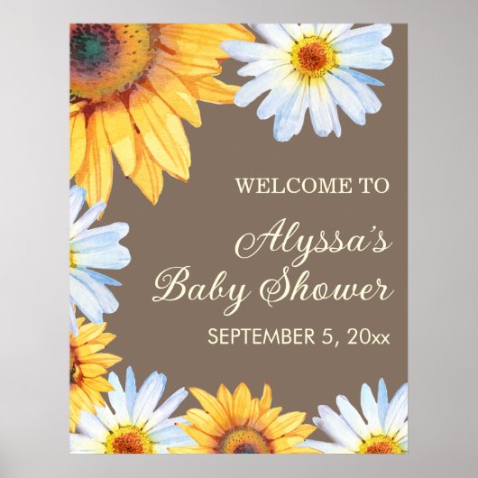 Poster Sunflowers White Daisies Baby shower Bienvenue (Devant)