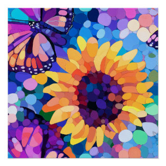 Poster Sunlight & Butterflies Sunflower Canvas Art