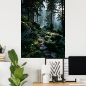 Poster Sunlit Forest Path Through Ancient Pines (Bureau à domicile)