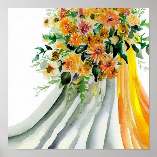 Poster Sunny Orange, Bouquet en cascade nuptiale 1, (Devant)