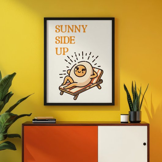 Poster Sunny Side Up Funny Punny Oeuf Mascot Retro Art