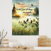 Poster Sunrise Church with Birds in Misty Meadow (Cuisine)
