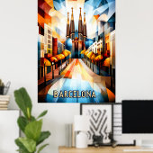 Poster Sunrise Cubiste de Barcelone - Art Cityscape Géomé (Bureau à domicile)